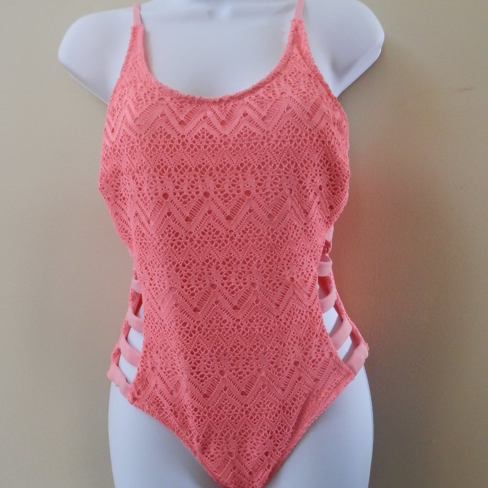 TiniBikini Womens Peach Lace One Piece Swimsuit
